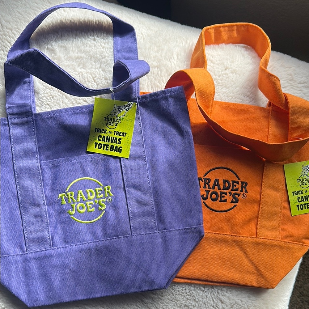 Trader Joe's Canvas Tote Bags - Purple and Orange